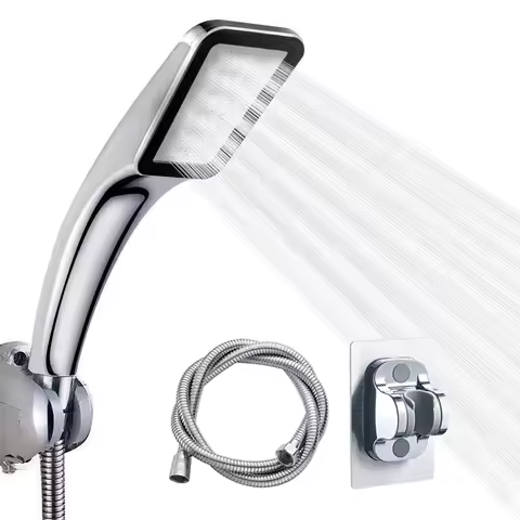 300-hole supercharged shower head set, large water output shower head, hand-held electroplated squar