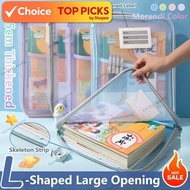Mesh Book Storage Bag – Transparent L-Shaped Zipper Pouch for Subject Sorting & Stationery Organizat