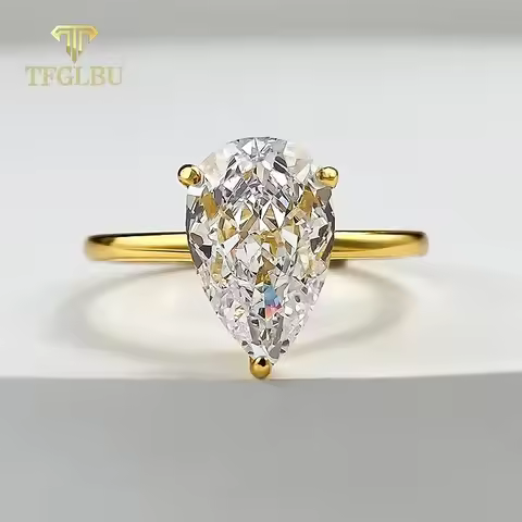 TFGLBU Teardrop Moissanite Rings Oval Cut 1/2/3/4CT Real S925 Sterling Silver Jewelry For Wedding En