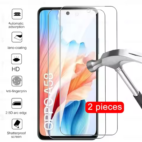 2 Pcs For Oppo A58 4G Tempered Glass Screen Protector For Oppo A18 A38 A98 5G A80 A40m A40 A60 A3 HD