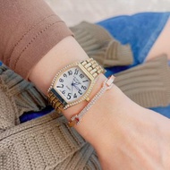 經典酒桶型鋯石金屬石英手錶