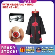 (WITH HEADBAND + RING) WJS Naruto Costume Akatsuki Cloak Cosplay Akatsuki Sasuke Uchiha Cape Cosplay