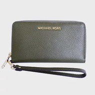 MICHAEL KORS 素面皮革拉鍊中夾軍綠