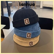 LANHUA Brimless Hat, Corduroy C Letter Kids Docker Cap, Vintage Adjustable Design Warm Fabric Solid 