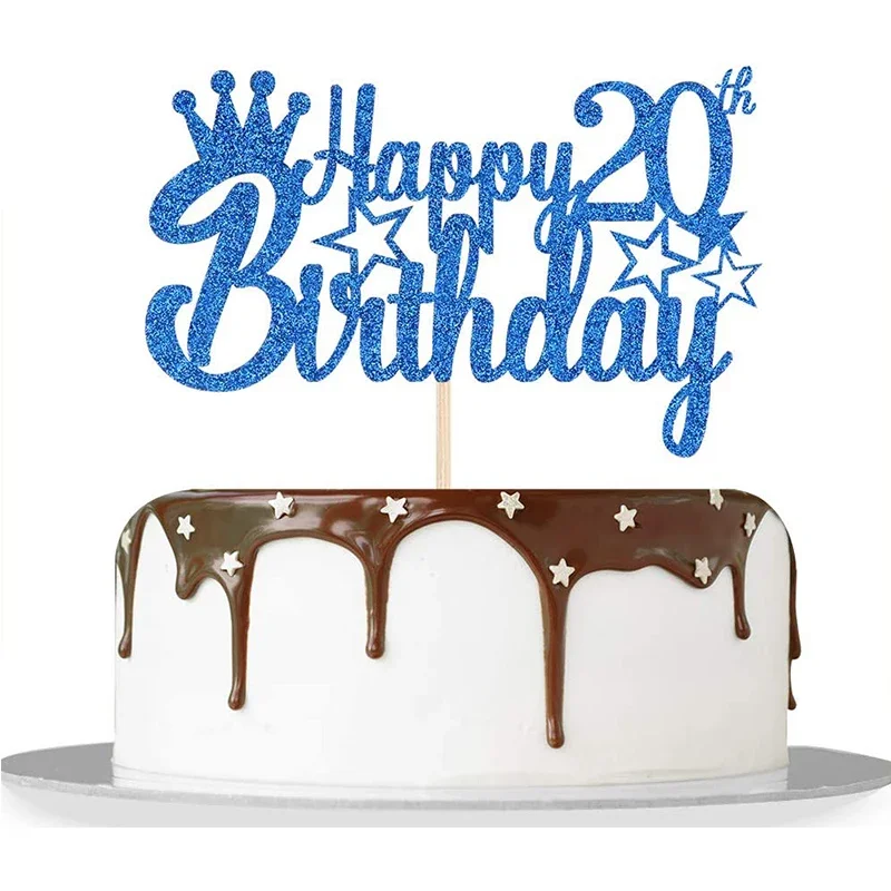 Royal Blue Glitter Paper Happy 10th 15th 18th Birthday Cake Topper for Men Boy 20th 40th 70th Birthd