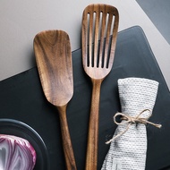 Japanese Style Teak Wooden Spatula Long Handle Slotted Spatula Acacia Wood Non-Stick Pan Kitchenware