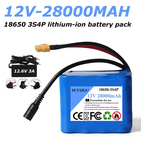 12V 28Ah 3S4P battery pack 18650 lithium-ion battery built-in 20A BMS DC 12.6V large-capacity rechar