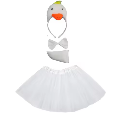 Women Girls Yellow Duck White Goose Animal Costume Headband Bowtie Tail Tutu Set for Halloween Chris