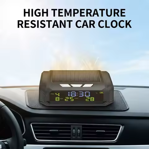 Auto Vehicle Digital Solar Clock ABS PC Material High Temp Resistant LCD Display Loud Alarm DC5V Tem