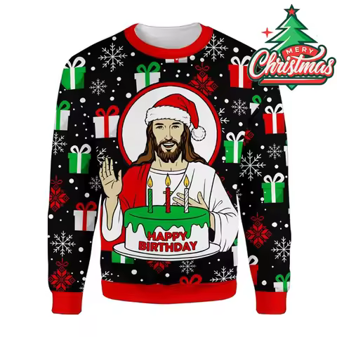 Novelty Ugly Christmas Sweater Long Sleeve, Funny Xmas Crewneck Pullover for Men Women, Comfortable 