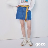 [gozo] Non-Glare Pleated Denim Skirt (Blue _ M/L) | Slim-Fit Versatile Short Safety Pants Women's Cl