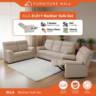 ⚡ready stock deliver before raya ⚡ SKL Furniture EASY CLEAN Ella 1R+2+3 Fabric Recliner Sofa Set / V