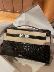 Hermes Kelly pochette Kelly一代 黑銀 croc