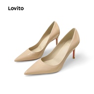 Lovito Elegant Plain Nude Color Black Patent Leather Sexy Simple Work Shoes Heel for Women LFA59268