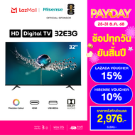 Hisense ทีวี 32 นิ้ว LED HD 720P TV ดิจิตอลทีวี/DVB-T2 /AV Inv/HDMI /USB 2.0 /Slim  (รุ่น 32E3G)
