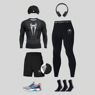 Men's Casual Sports Three-Piece Set, Long Sleeve Tight T-Shirt, Shorts, Tight Pants, Suitable For Da