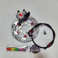 ปั๊มล่าง WAVE110i สีเงินหมุดแดง + จานCNC ZERN81 เงินหมุดแดง + สายเบรคZERN สีแดง ฟันเฟือง หัวกลม หัว9