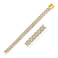 Nathalias NY สร้อยข้อมือ two tone ทองคำแท้14k ด้านบนประดับด้วยเพชร 14k Two Tone Gold Curb Chain Bracelet with Diamond Pave Links (พรีออเดอร์ pre-order ทัก chat ก่อนสั่ง)