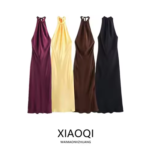 Summer 2024 Women's Svel Bal Satin Loose Dr Casual Ele Sle Cotton Polyester Blend Gown Neline