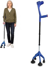 KMINA - Crutch with 4 Feet (Heavy and Stable 1.5 kg), Adjustable Users >1.55 m Height, Patented Desi