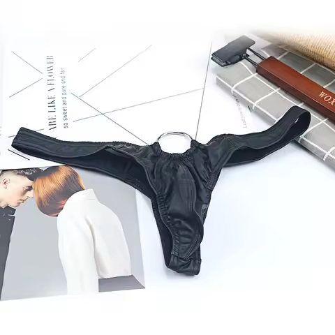 Fashion Underwear Men's PU Leather Thongs G Strings Thongs Low Waist Panties