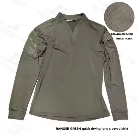 Ranger Green Tactical Quick Drying Long Sleeved Shirt Outdoor Breathable Men's V-neck T-shirt