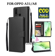 Leather Flip Cover OPPO A31/A8 (2020) - Wallet Case Kulit - Casing Dompet Case Wallet Leather Flip C