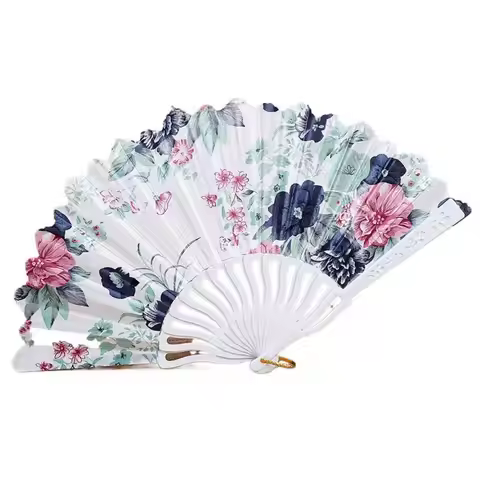 Vintage Chinese Style Hand Held Flower Fan Handmade Flower Pattern Bamboo Folding Fan Fan Art Chines