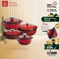 Lodge enameled cast iron pot red