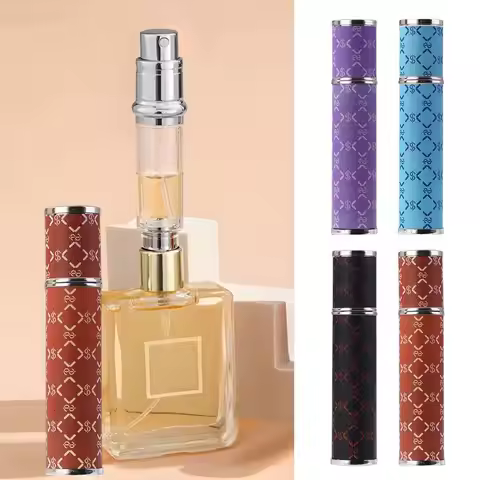 Portable PU Leather Perfume Bottle Lychee Pattern Leak-proof Cosmetic Container Refillable 10ml Perf