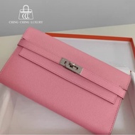 🌈Hermes💗Kelly Wallet💗奶昔粉銀扣🌟全新未使用閑置💗有盒🌟kelly🌟長銀包🌟已hold🌟