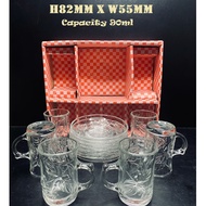 90ml Transparent Glass Mug & Saucers Set 6 pcs