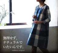 JAPAN SOULBERRYソウルベリーDress, Blue/White, Cotton, Size S💙 soulberry ソウルベリー w4a0490 チェック ワンピース 七分袖 柄 薄手