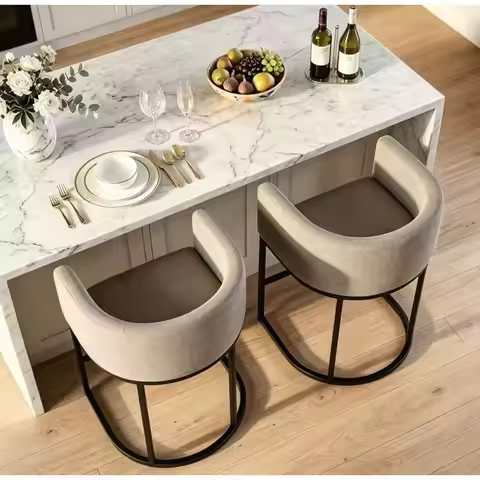 Set of 3 26"H Linen Barrel Counter Height Bar Stools,Modern Design with Backrest & Arms, Custom