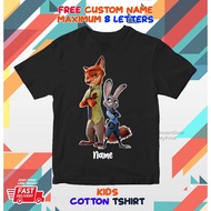 Zotopia Design Kids Cotton T-shirt with FREE Custom Name maximum 8 Letters