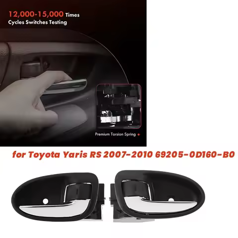 1Pair Interior Door Handle Pull Chrome+Black For Toyota Yaris RS 2007-2010 69205-0D160-B0 69206-0D16