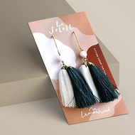 Tassel earrings cream and dark green with real pearl