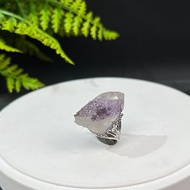 紫水晶活口戒指 隨形冰透晶柱紫色水晶標本礦物手工指環 S925銀
