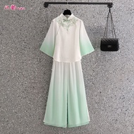 Chinese Literary Retro Fresh Improved Cheongsam Top Ethnic Style Loose Button Culottes Chinese Style Chinese Style Improved Cheongsam Top Ethnic Style Loose Button Culottes