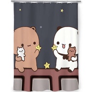 Watching The Moon Together Shower Curtains Bubu Dudu Cartoon Waterproof CreativeBathroom Decor with