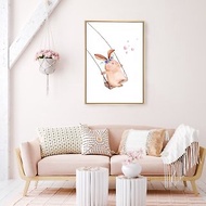 盪鞦韆的兔子 - 童趣感可愛兔子插畫/兒童房掛畫/舒壓裝飾/送禮