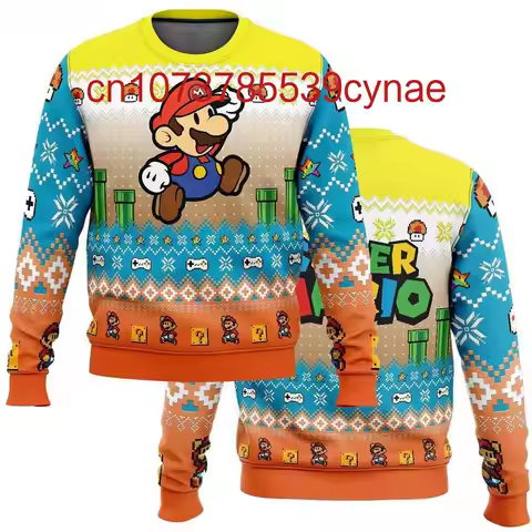 Super Mario Bros Christmas Ugly Sweater 3D Printed Cute Round Neck Children's Ugly Sweater