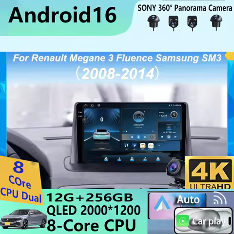Android 16 Carplay Auto Car Radio Multimedia Player For Renault Megane 3 Fluence Samsung SM3 2008 - 