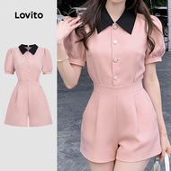 Lovito Casual Jumpsuit Colorblock Button Leisure Spring/summer Pink Jumpsuit for Women L178ED1321 Lo