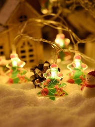 1入組聖誕樹裝飾雪人led串燈,電池供電(不含電池)