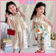 CCkids Girls Sleeveless Sut Home Wear Set with Lace Packaging Collar Pants Children Statue Sweet Pri