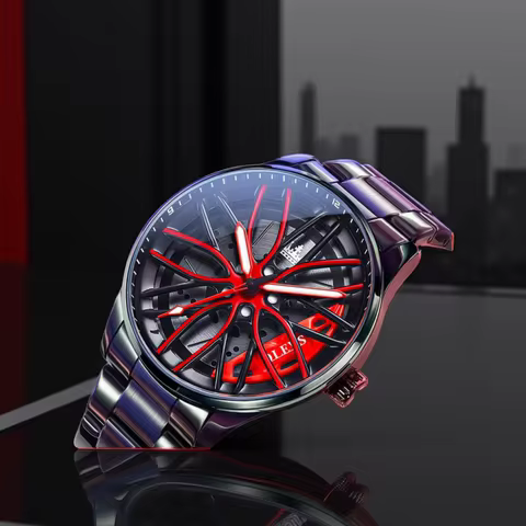 OLEVS 9937 Mens Watch Fashion Original Rotatable Wheel Hub Dial Quartz Watch Waterproof Luminous Men