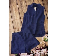 Set bộ ngắn Linen bột Premium Áo sát nách cổ bẻ kèm quần sóc SLINEN chất vải Linen bột mềm thích hợp