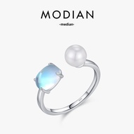 S925 Sterling Silver Pearl Ring for Women Synthetic Moonstone Adjustable Ring Dreamy Crystal Ring Fa