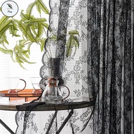 KS Langsir Kabinet Dapur Black Lace Window Curtain Solid Color Door Curtain Home Decor